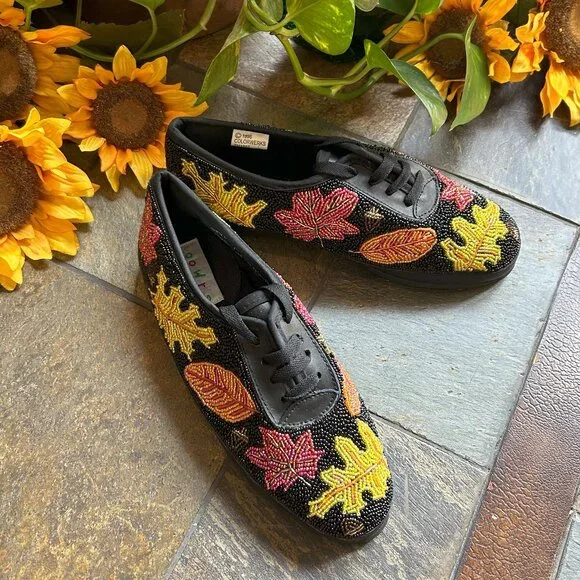 NEW Fully-Beaded “Autumn Leaves” Lace-up Oxfords - Picture 5 of 9